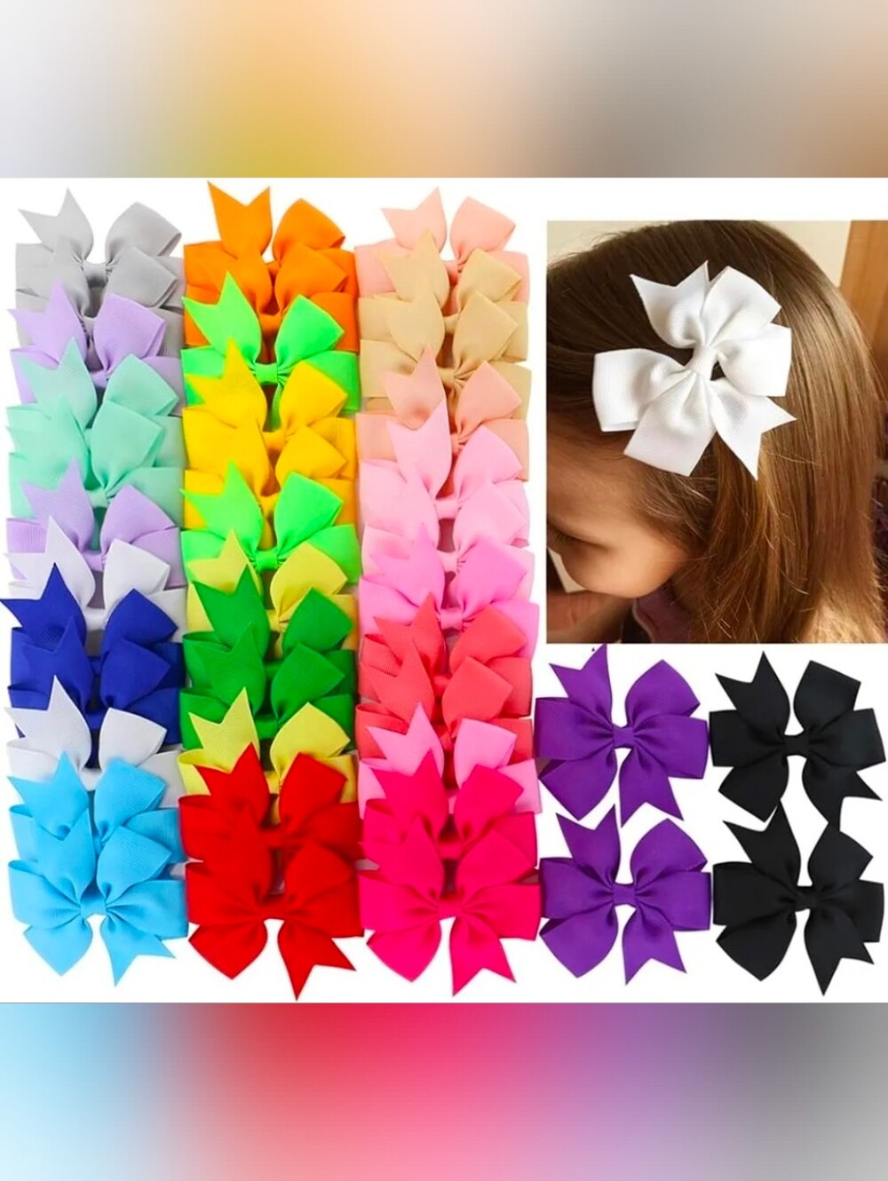 Kids Hair Bow Clip Set - Assorted Colors